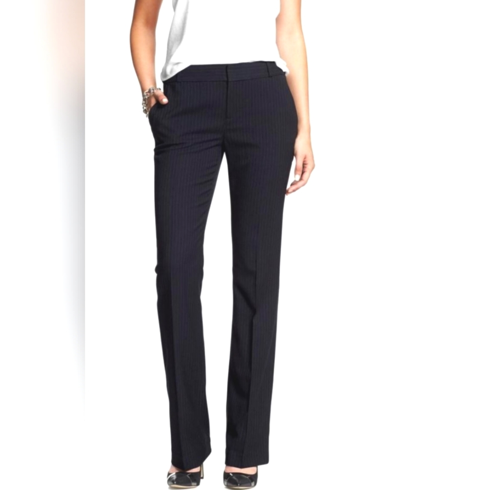 Banana Republic Women's Navy Blue Pinstripe "Martin Fit" Boot Cut Flare Pants 2S